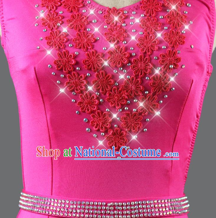 Professional Cha Cha Costume Women Dancing Competition Fashion Latin Dance Clothing Rumba Dance Sexy Rosy Dress