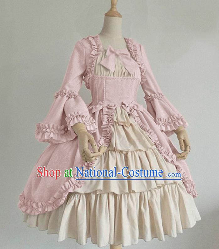 Western Gothic Garment Clothing Halloween Performance Formal Dress European Princess Pink Dress