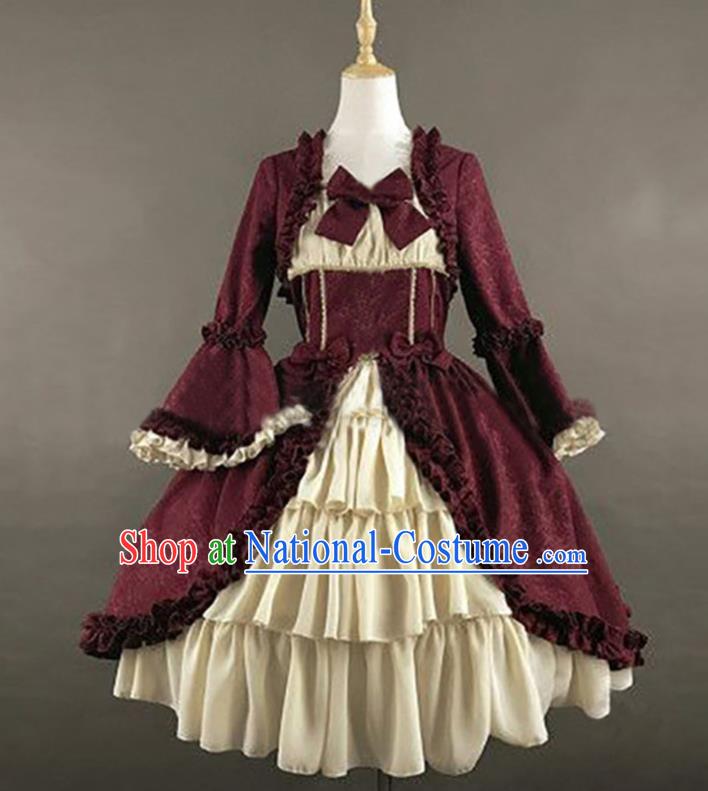 European Princess Wine Red Dress Western Gothic Garment Clothing Halloween Performance Formal Dress