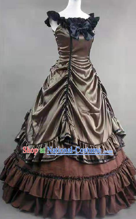 Top European Gothic Princess Brown Dress Western Court Garment Clothing Halloween Performance Formal Dress