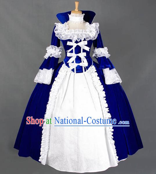 Top Gothic Queen Royalblue Dress Western Court Formal Costume Halloween Performance Full Dress European Middle Ages Garment Clothing