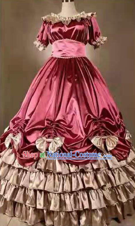 Top Halloween Performance Full Dress European Middle Ages Garment Clothing Gothic Princess Pink Dress Western Court Formal Costume