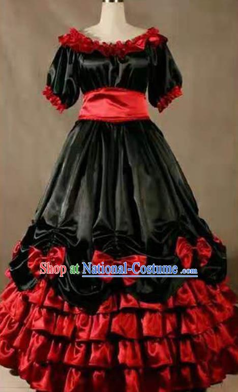 Top Western Court Formal Costume Halloween Performance Full Dress European Middle Ages Garment Clothing Gothic Princess Black Dress