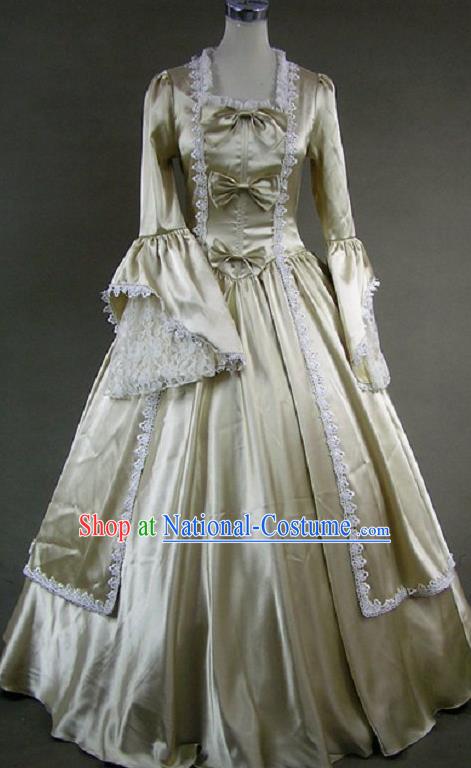 Top European Middle Ages Garment Clothing British Princess Champagne Dress Western Court Formal Costume Stage Performance Full Dress