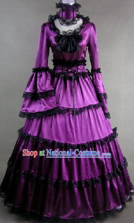 Top Stage Performance Full Dress European Victorian Age Garment Clothing British Princess Purple Dress Western Court Formal Costume