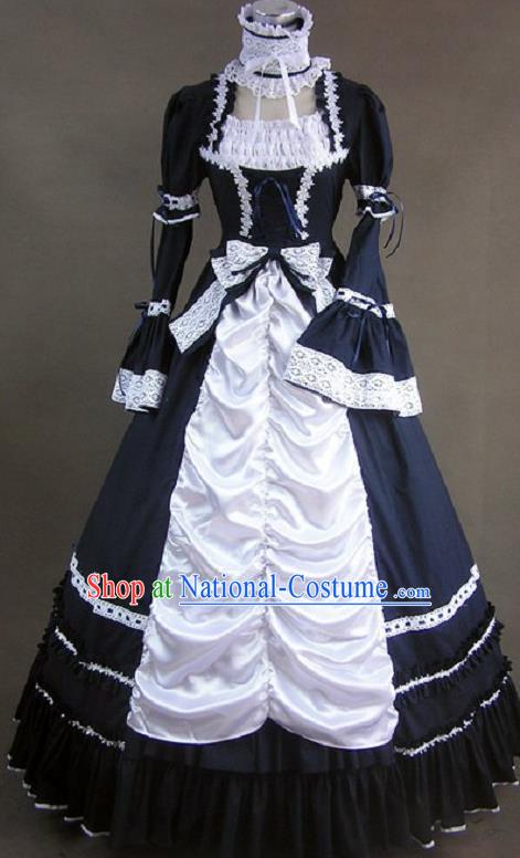 Top Gothic Princess Navy Dress Western Court Dance Formal Costume Stage Performance Full Dress European Retro Garment Clothing