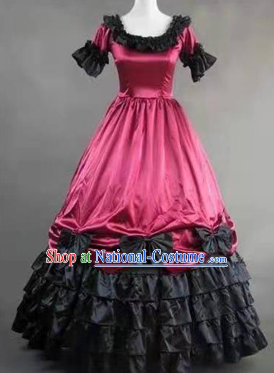 Top European Retro Garment Clothing Gothic Princess Wine Red Dress Western Court Dance Formal Costume Stage Performance Full Dress