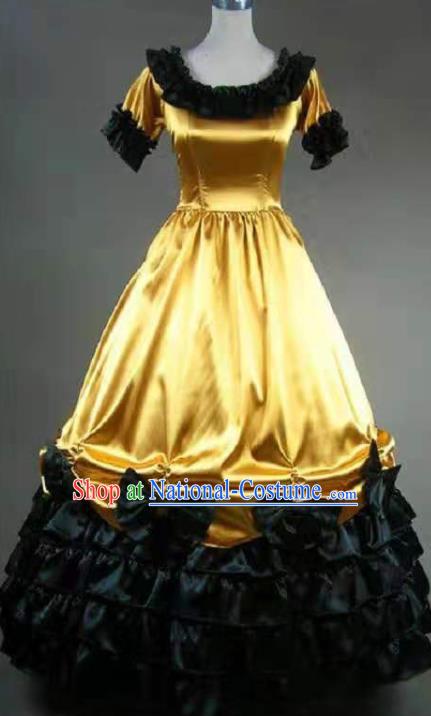 Top Stage Performance Full Dress European Retro Garment Clothing Gothic Princess Yellow Dress Western Court Dance Formal Costume