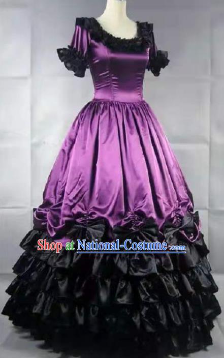 Top Western Court Dance Formal Costume Stage Performance Full Dress European Retro Garment Clothing Gothic Princess Purple Dress