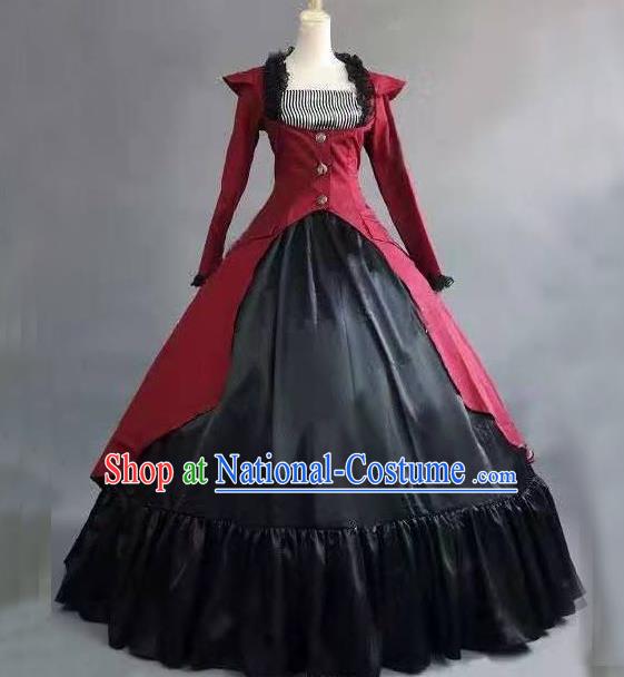 Top European Retro Clothing Gothic Princess Wine Red Dress Western Court Garment Costume Opera Performance Full Dress