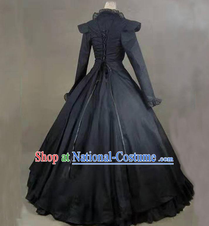 Top Opera Performance Full Dress European Retro Clothing Gothic Princess Black Dress Western Court Garment Costume