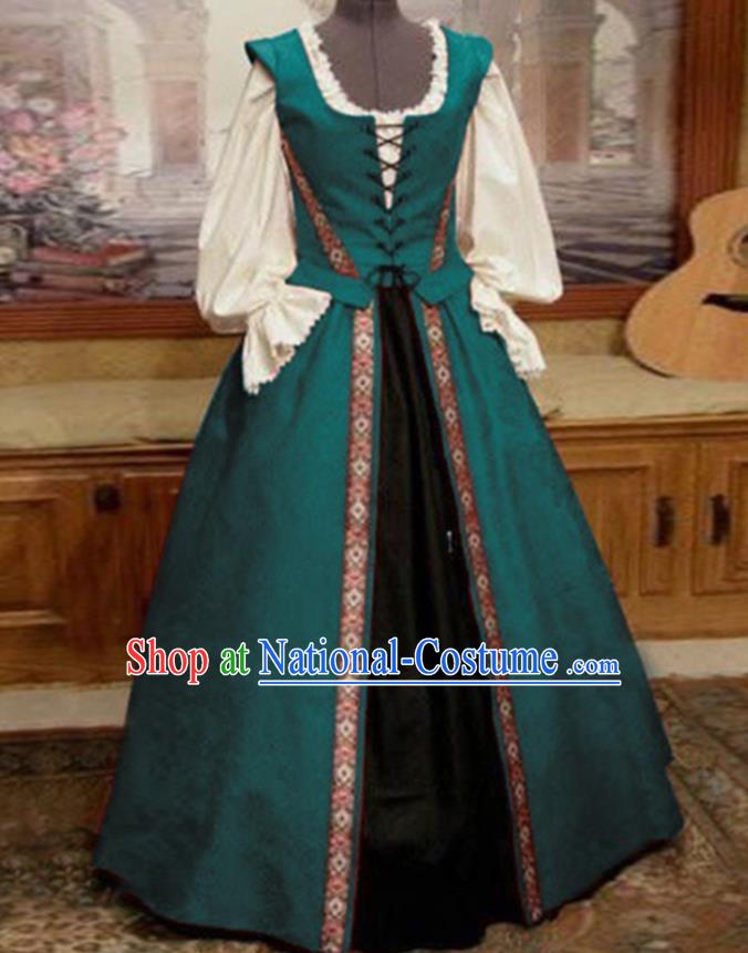 Top Europe Servant Woman Blue Dress Western Renaissance Garment Costume Opera Performance Full Dress European Court Clothing