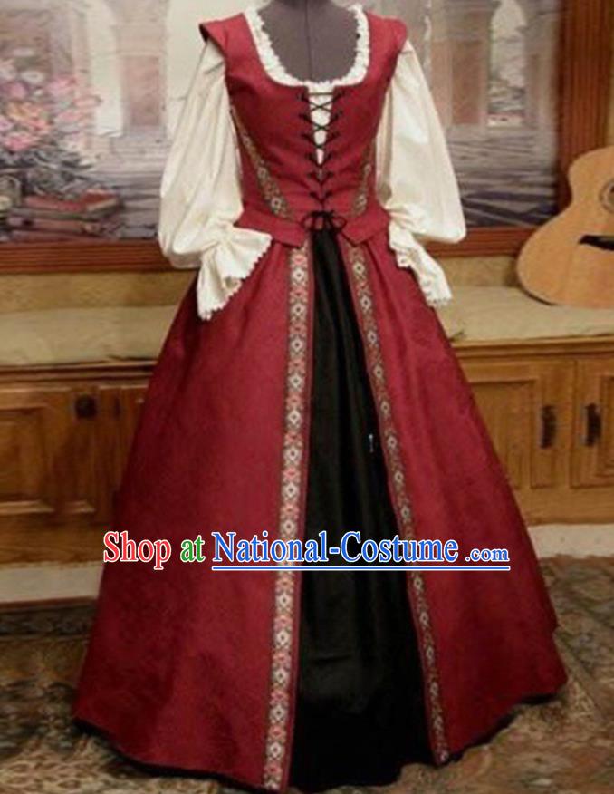 Top Opera Performance Full Dress European Court Clothing Europe Servant Woman Red Dress Western Renaissance Garment Costume