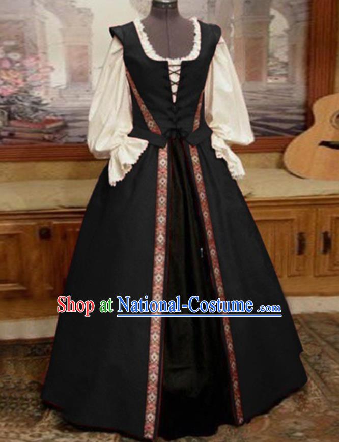 Top Europe Renaissance Garment Costume Opera Performance Full Dress European Court Clothing Western Servant Woman Black Dress