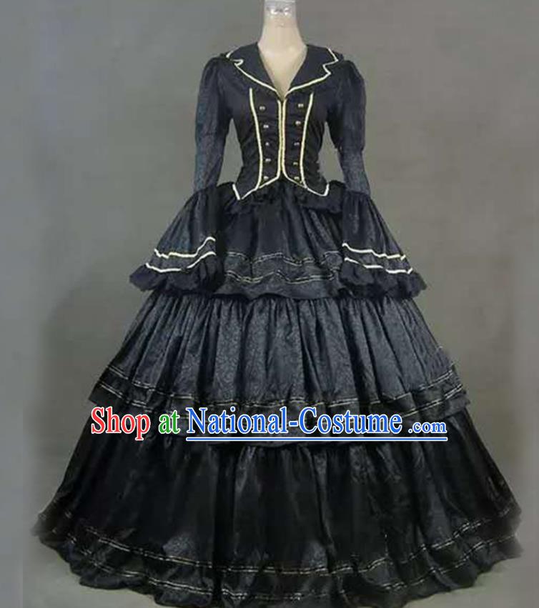 Top European Court Clothing Gothic Princess Black Dress Western Renaissance Garment Costume Opera Performance Full Dress