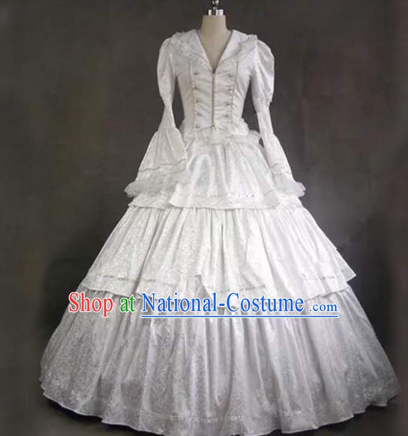 Top Gothic Princess White Dress Western Renaissance Garment Costume Opera Performance Full Dress European Court Clothing