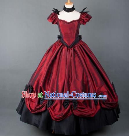 Top Western Retro Garment Costume Opera Performance Full Dress European Court Clothing Gothic Wine Red Dress