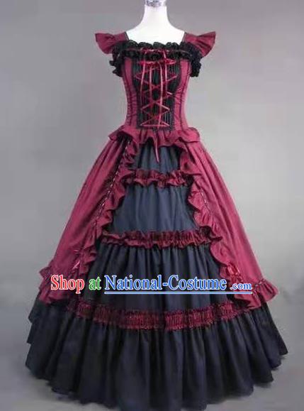 Top European Court Dance Clothing Cosplay Gothic Princess Dress Western Halloween Garment Costume Opera Performance Wine Red Full Dress