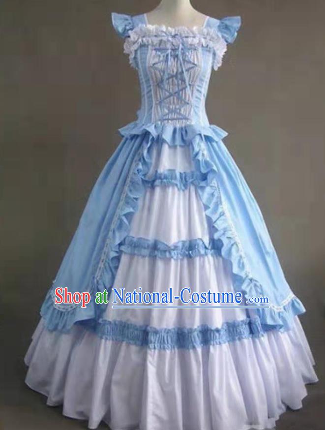 Top Opera Performance Blue Full Dress European Court Dance Clothing Cosplay Gothic Princess Dress Western Halloween Garment Costume