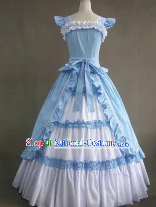 Top Opera Performance Blue Full Dress European Court Dance Clothing Cosplay Gothic Princess Dress Western Halloween Garment Costume