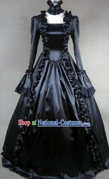 Top European Court Clothing Gothic Queen Black Dress Halloween Cosplay Witch Garment Costume Opera Performance Full Dress