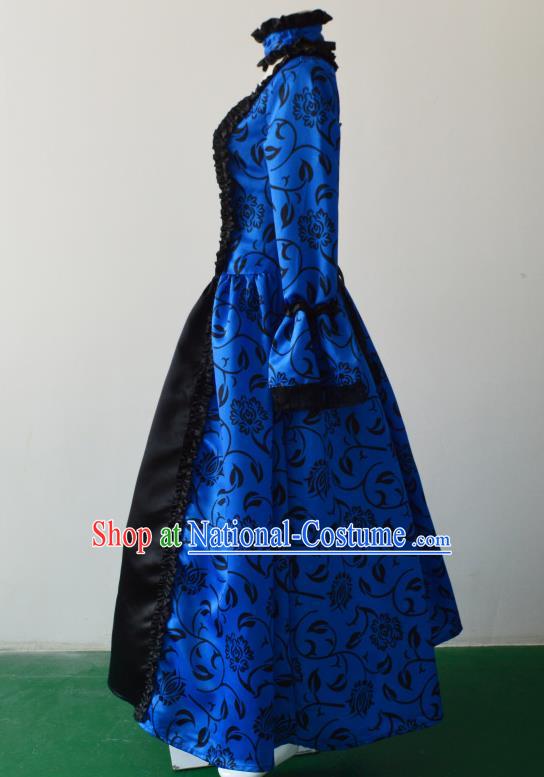 Top European Renaissance Age Clothing Western Court Dress Halloween Cosplay Garment Costume Opera Performance Blue Full Dress