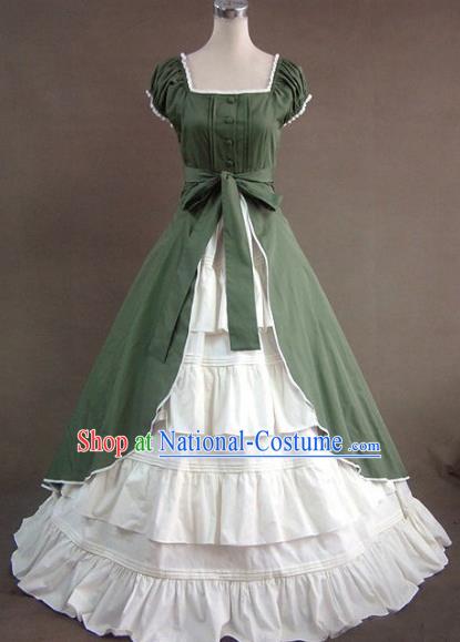 Top Opera Stage Green Full Dress European Civilian Woman Clothing Gothic Court Dress Halloween Cosplay Servant Lady Garment Costume