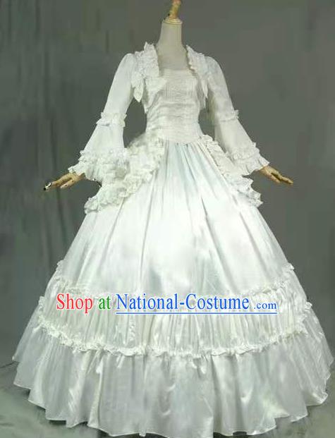 European Court Princess White Dress Ancient Renaissance Noble Lady Garment Clothing Western Palace Performance Formal Dress