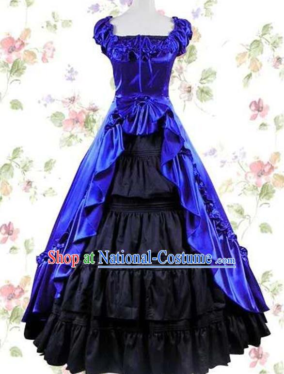 Top European Noble Woman Clothing Gothic Court Royalblue Dress Halloween Cosplay Princess Garment Costume Opera Stage Full Dress