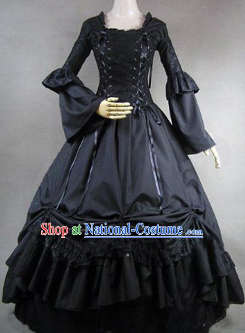 Top Western Opera Stage Full Dress European Noble Woman Clothing Gothic Court Princess Black Dress Halloween Cosplay Garment Costume