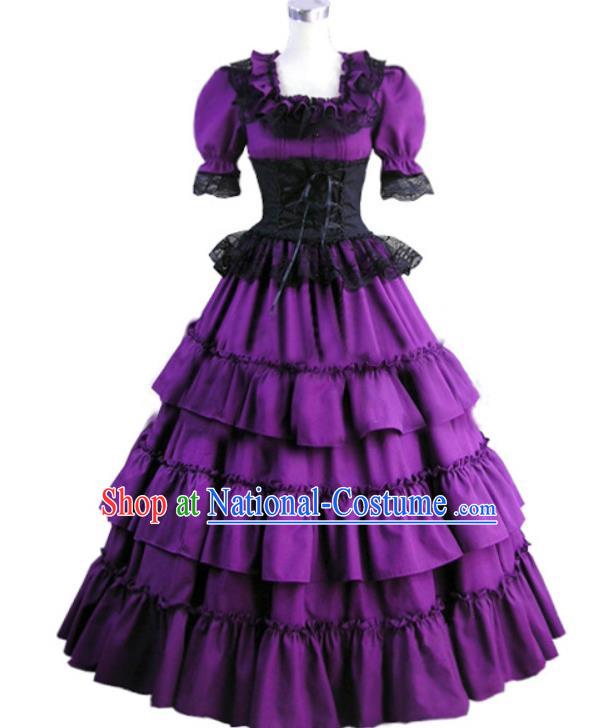 Top Halloween Cosplay Garment Costume Western Opera Stage Full Dress European Noble Woman Clothing Gothic Court Princess Purple Dress