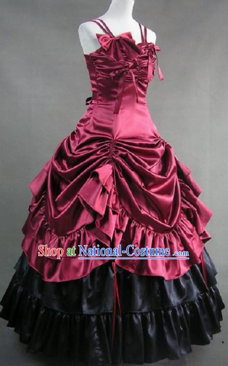 Top European Noble Woman Clothing Victorian Era Court Wine Red Dress Halloween Cosplay Garment Costume Western Opera Stage Full Dress