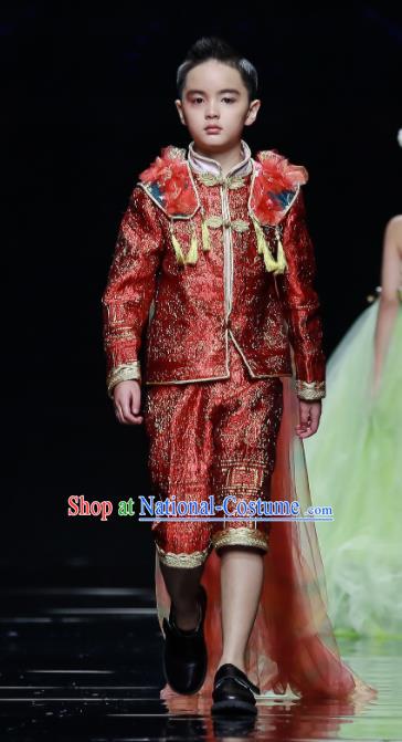 Top Children Compere Performance Apparels Boys Stage Show Red Suits Kid Catwalks Uniforms