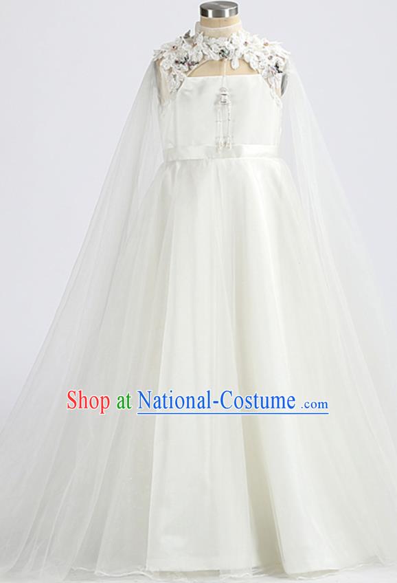 High Quality Chorus Clothing Stage Show White Full Dress Girl Catwalks Fashion Children Princess Dress