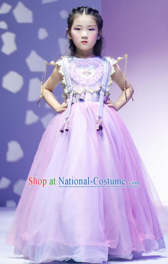 High Quality Children Princess Dress Chorus Clothing Stage Show Purple Full Dress Girl Catwalks Fashion