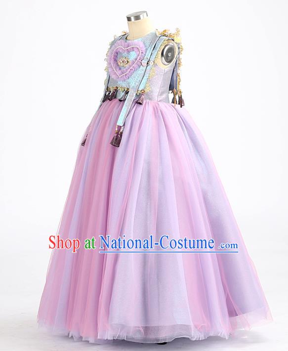 High Quality Children Princess Dress Chorus Clothing Stage Show Purple Full Dress Girl Catwalks Fashion