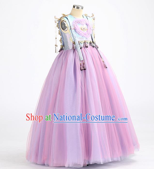 High Quality Children Princess Dress Chorus Clothing Stage Show Purple Full Dress Girl Catwalks Fashion