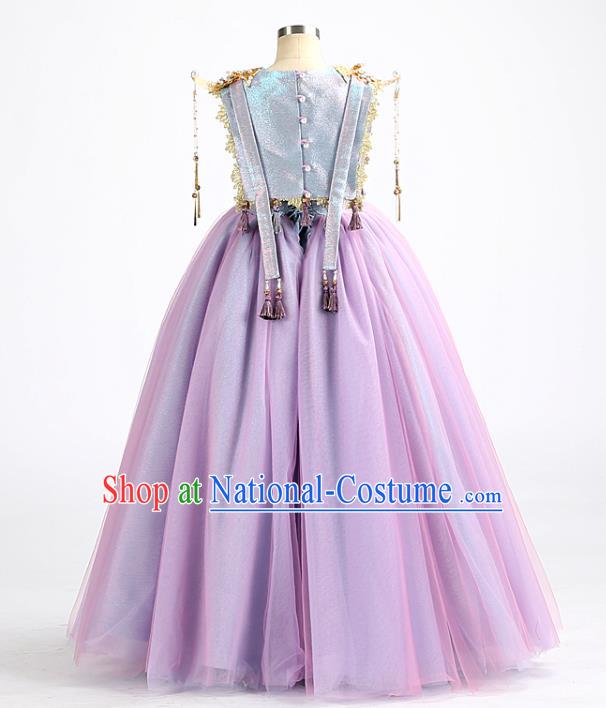 High Quality Children Princess Dress Chorus Clothing Stage Show Purple Full Dress Girl Catwalks Fashion