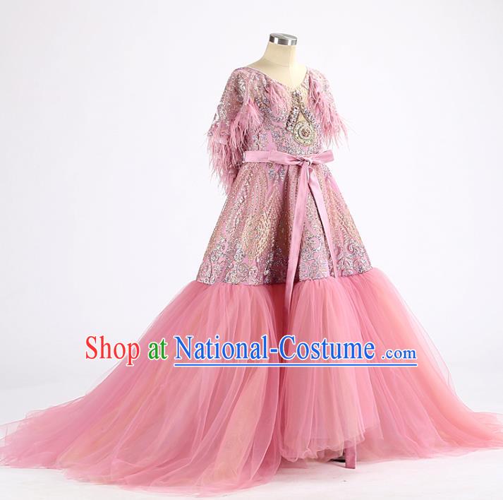 High Quality Chorus Performance Clothing Stage Show Fashion Dress Girl Catwalks Trailing Full Dress Children Dancewear