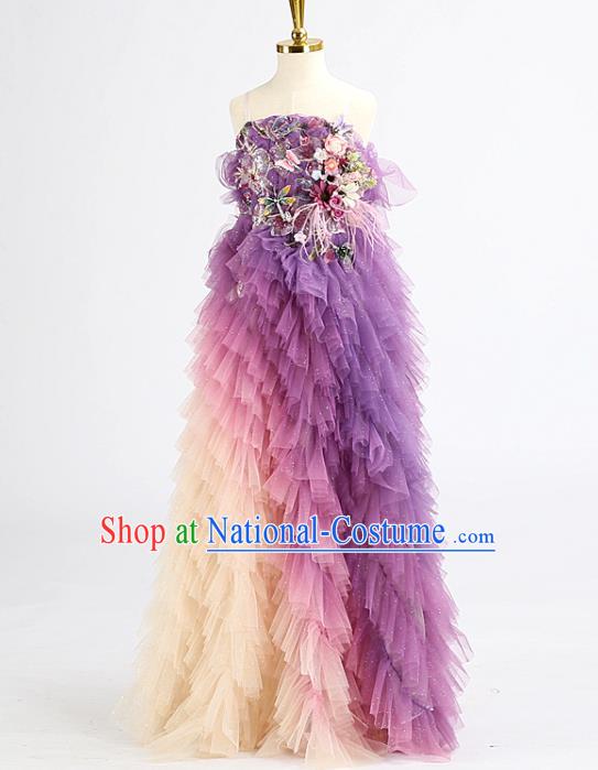 High Quality Chorus Compere Clothing Stage Show Fashion Dress Girl Catwalks Purple Full Dress Children Dancewear