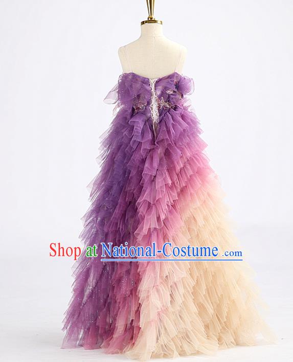 High Quality Chorus Compere Clothing Stage Show Fashion Dress Girl Catwalks Purple Full Dress Children Dancewear