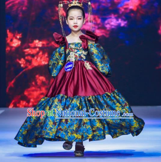 High Children Catwalks Dress Girl Stage Show Clothing Compere Garment Costume Kid Birthday Full Dress