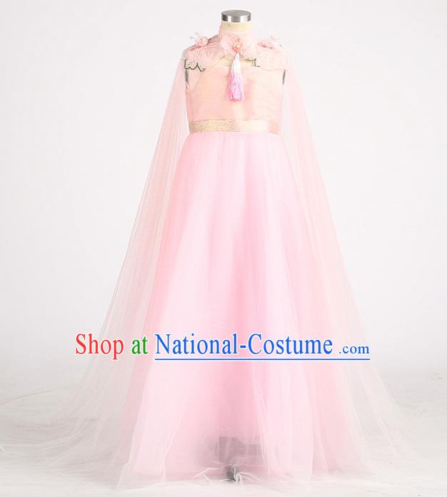 High Children Birthday Pink Dress Girl Catwalks Clothing Compere Garment Costume Stage Show Full Dress