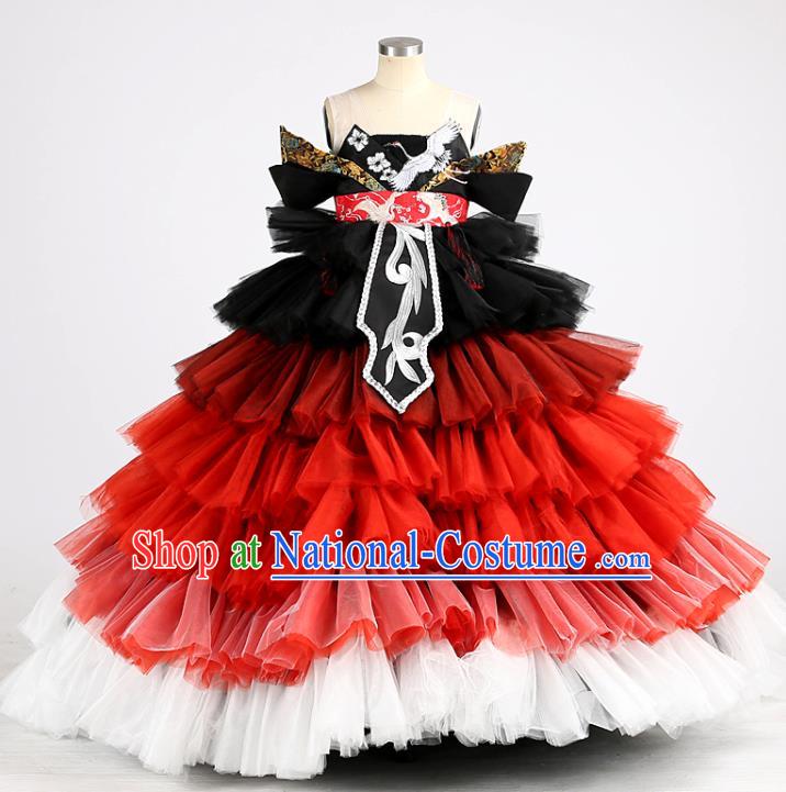 High Baby Compere Garment Costume Stage Show Full Dress Girl Catwalks Clothing Children Birthday Layered Veil Dress