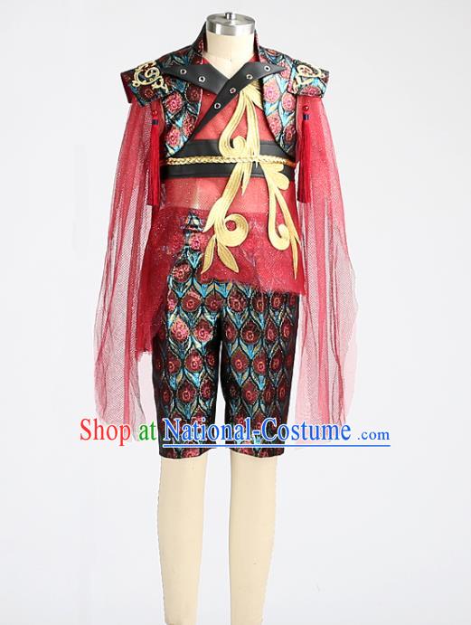 Top China Boys Stage Show Red Suits Kid Catwalks Uniforms Children Dance Performance Apparels