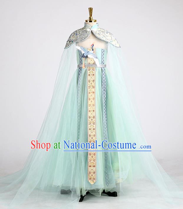 High Catwalks Garment Costume Stage Show Full Dress Girl Chorus Clothing Children Compere Green Dress