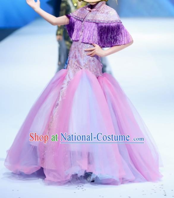 High Children Compere Violet Dress Catwalks Garment Costume Stage Show Full Dress Girl Chorus Clothing