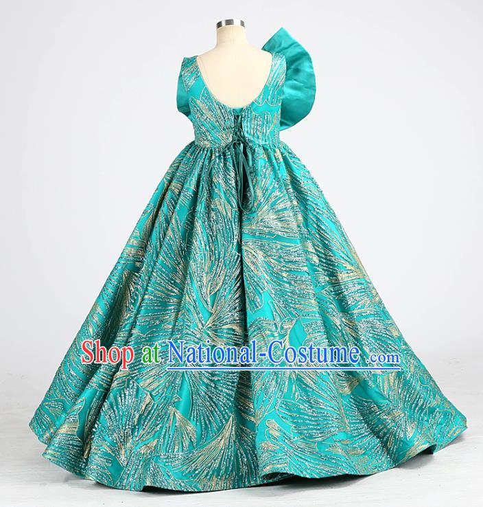 High Stage Show Full Dress Children Compere Green Bowknot Long Dress Girl Catwalks Clothing Chorus Garment Costume