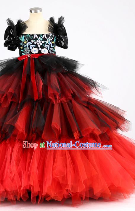 High Kid Catwalks Clothing Children Performance Veil Dress Girl Compere Costume Stage Show Princess Full Dress