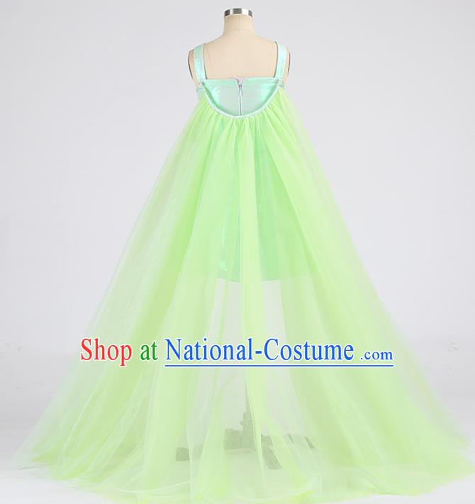 High Kid Catwalks Fashion Children Performance Green Trailing Dress Girl Compere Clothing Stage Show Full Dress